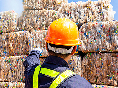 An,Employee,At,A,Recycling,Plant,Is,Pointing,To,Plastic